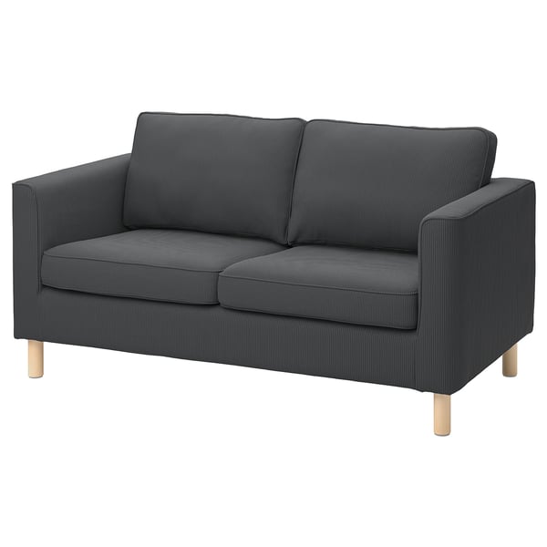 PÄRUP loveseat, grey corduroy, modern design, two cushions.