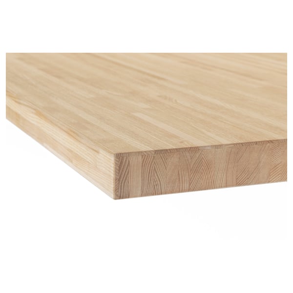 Close-up of a smooth, light-colored wooden worktop with a fine line design, showcasing its high-quality finish and durable surface.