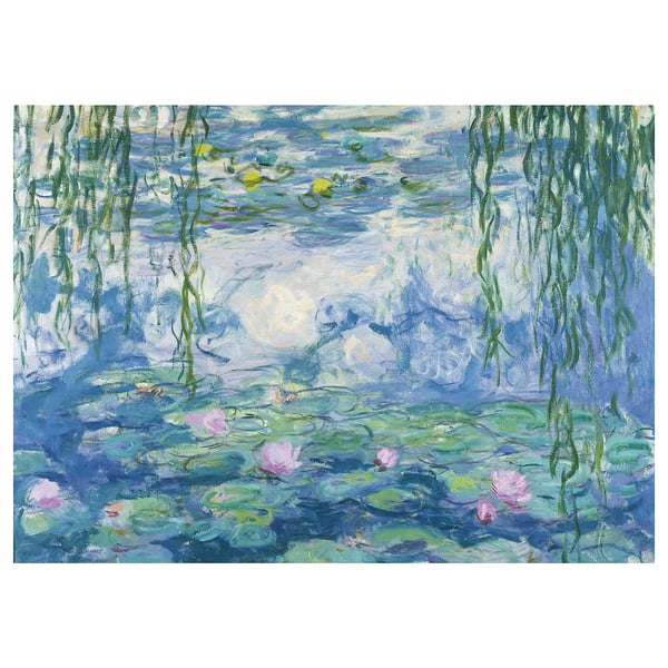 PJÄTTERYD, decorative wall art, canvas print, blue-green tones, monets water lilies, rectangular, deep frame.