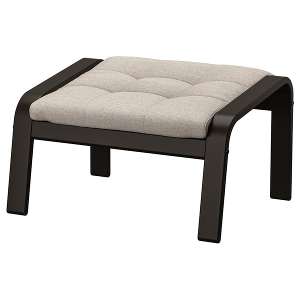 Modern footstool with tufted beige cushion, black frame, square shape.