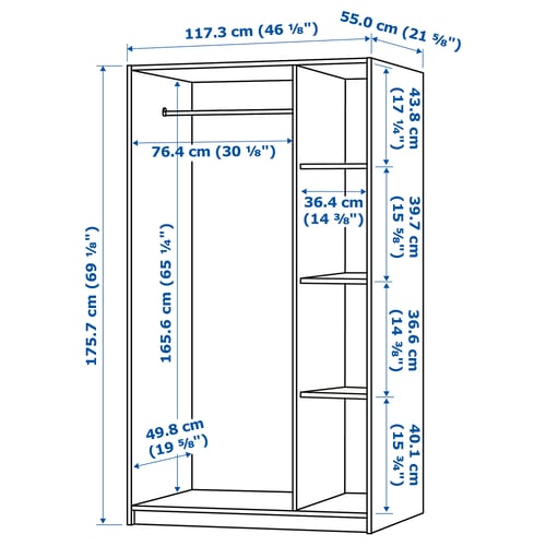 Illustration with measurements for the product: RAKKESTAD.