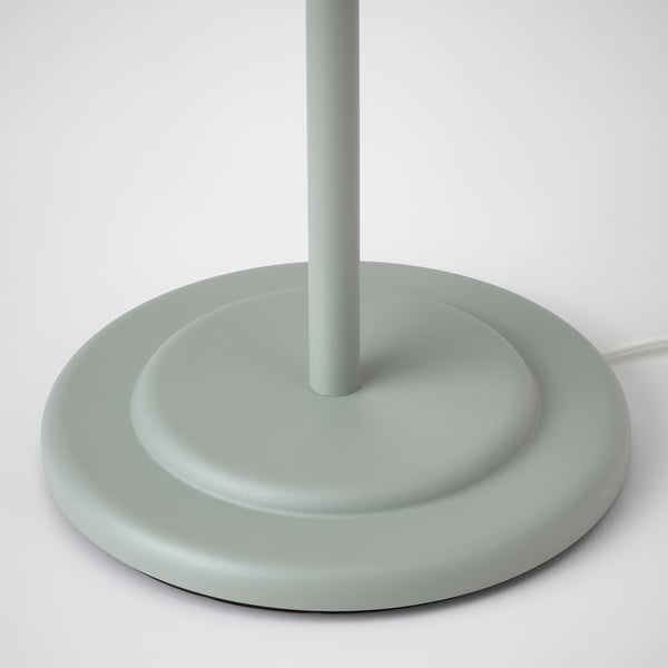 Modern metal floor lamp base, sleek design, smooth finish, sturdy build, light grey colour.