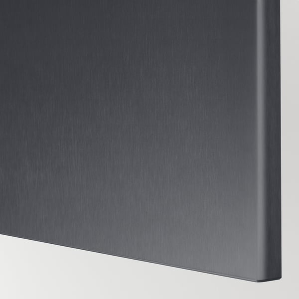 Close-up of sleek, dark pewter finish drawer front, textured with subtle metal brushed effect.