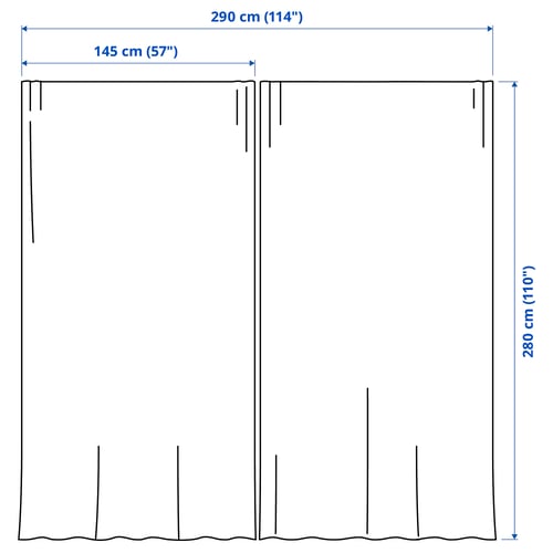 RITVA Curtains with tie-backs, 1 pair, grey-blue/with heading tape, 145x280 cm