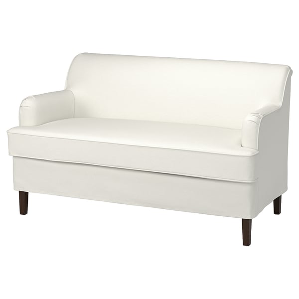 White ROCKSJÖN sofa with rolled arms & pleats.