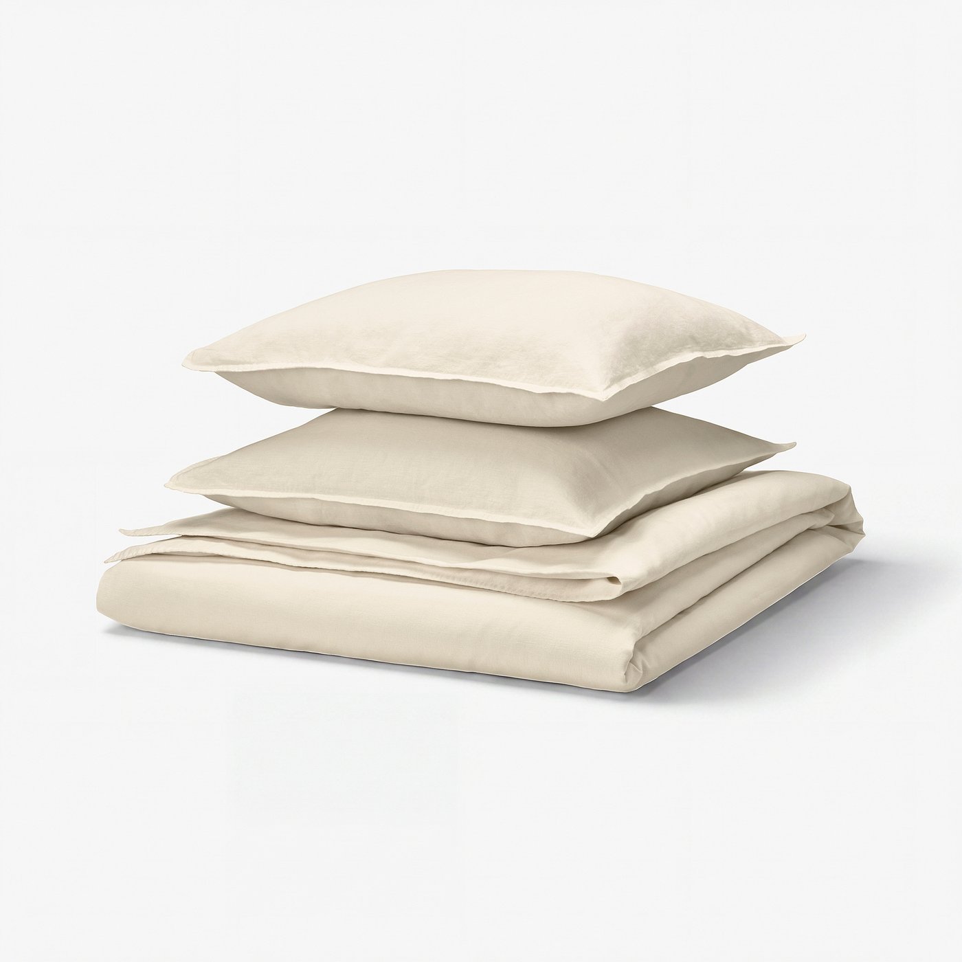 Beige RUNDHAGTORN duvet set, wrinkled chic, cotton-linen blend, neatly folded with zip and button closure, for cosy bedding.