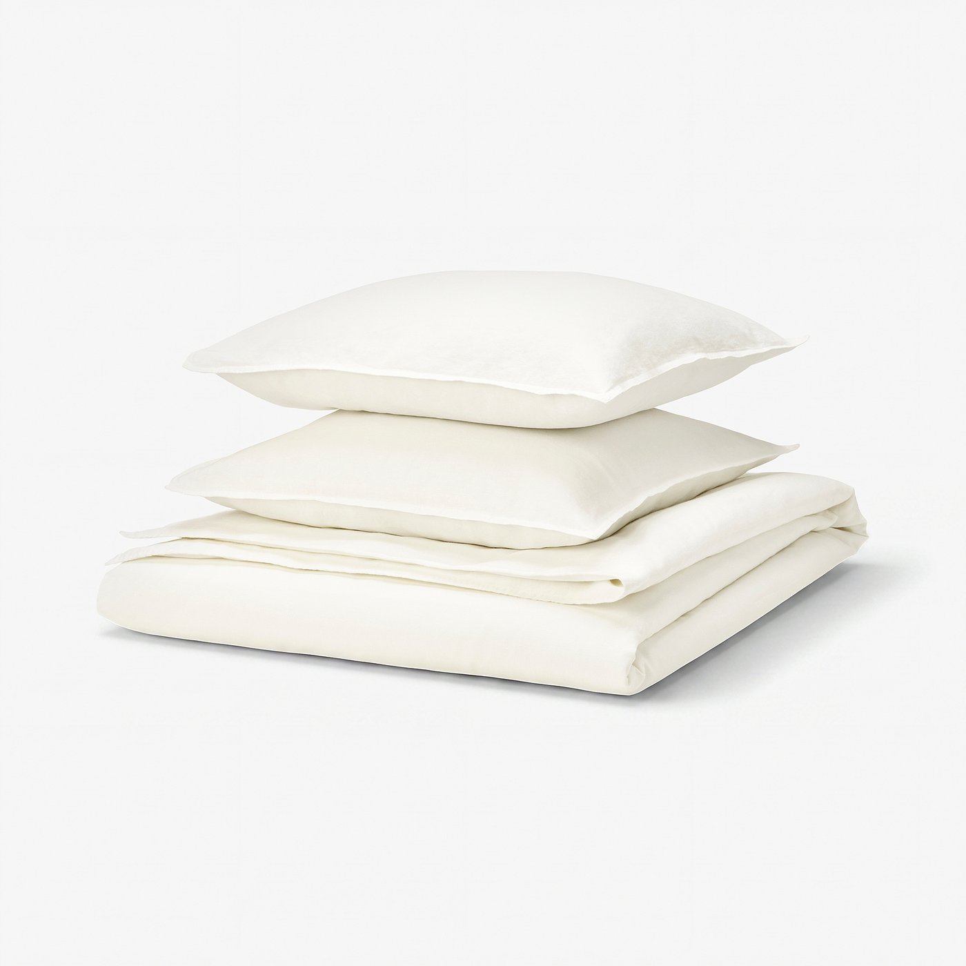 White RUNDHAGTORN linen-cotton duvet set, folded, natural, square with envelope flap closure.