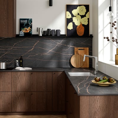 RUNSBÄCK Custom made wall panel, matt black/brown stone effect/high pressure porcelain, 1 m²x1.2 cm