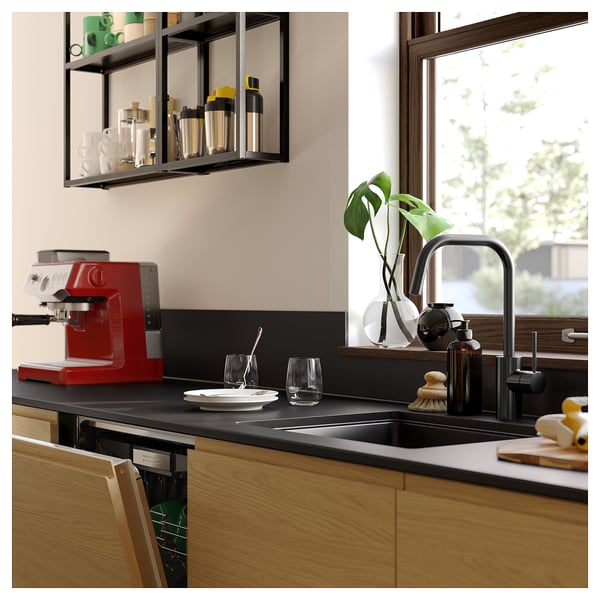 RUNSBÄCK Custom made wall panel, matt black/stone effect high pressure porcelain, 1 m²x1.2 cm
