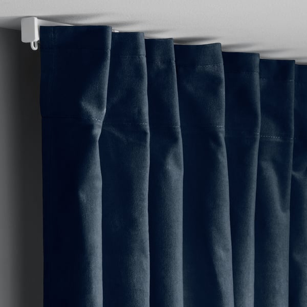 SANELA Curtains, 1 pair, dark blue/with heading tape, 140x350 cm