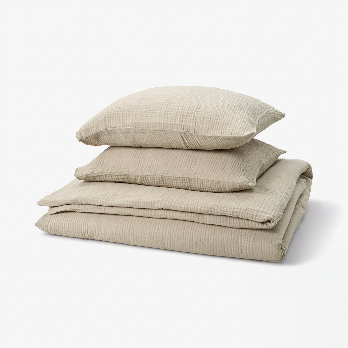 SCHERSMIN ivory bedding set, 100% organic cotton, wavy texture, includes duvet and pillowcases.