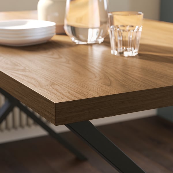 SKÅLSTA Table, walnut effect/X-shaped black-grey, 140x80 cm