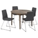 SKANSNÄS set: brown round table, 4 grey chairs with chrome sled base. Stylish, modern dining.