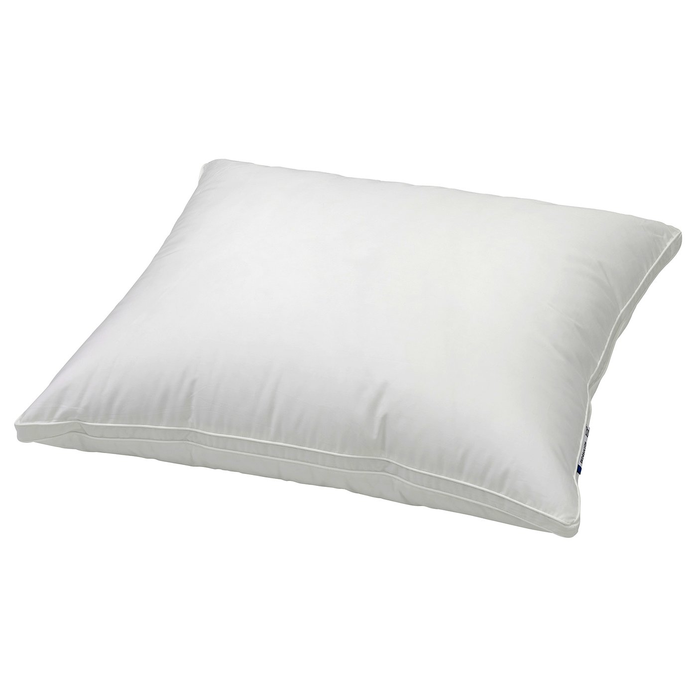 A white SKOGSOLVON pillow with a smooth, rectangular shape, featuring double piping edges, and made from lyocell and cotton fabric.