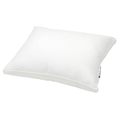 A white SKOGSOLVON pillow, rectangular with double-piped edges, in a plain design, made of lyocell and cotton.