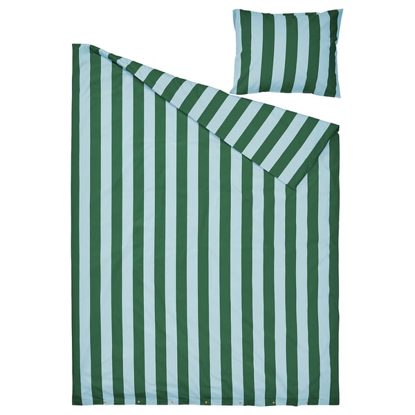 Green and white striped duvet set, SLÅNHÖSTMAL.