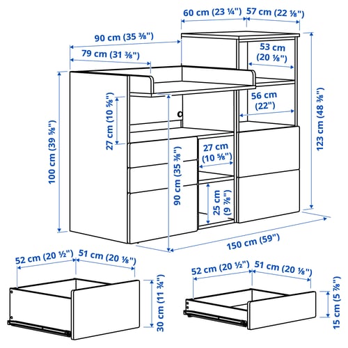 Illustration with measurements for the product: SMÅSTAD.