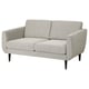SMEDSTORP sofa: grey, fabric, mid-century style, two cushions, cone legs.