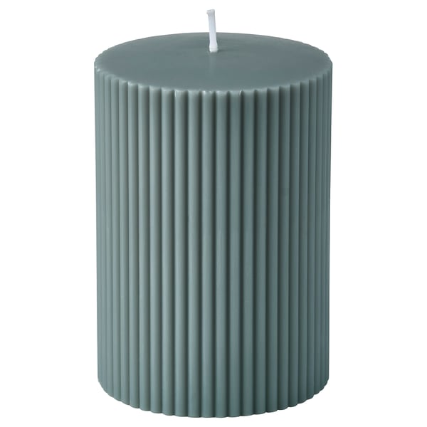 SNÖSISKA Unscented pillar candle, dark grey-green, 10 cm