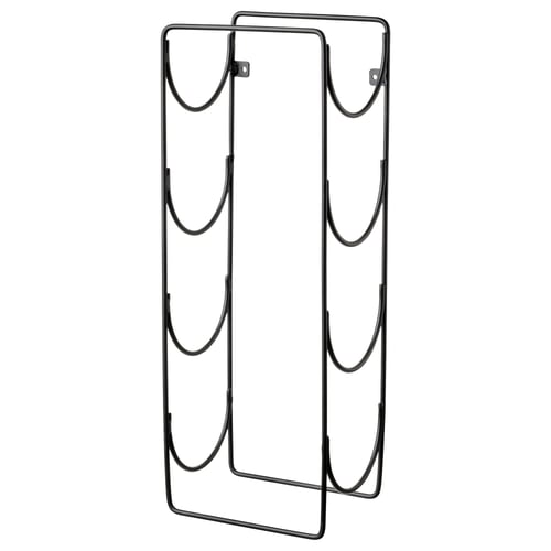 SNÖSPIRA black metal wine rack holds 4 bottles, wall-mountable, simple elegant design.