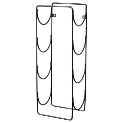 SNÖSPIRA black metal wine rack holds 4 bottles, wall-mountable, simple elegant design.