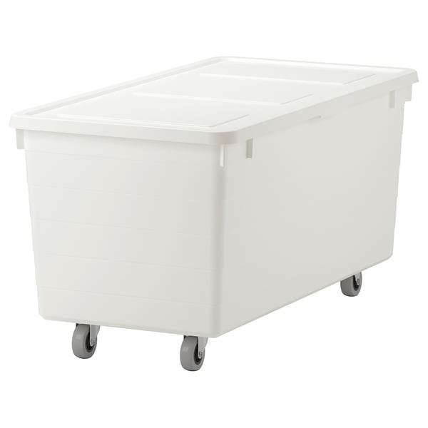 SOCKERBIT Box with castors and lid, white, 38x76x37 cm