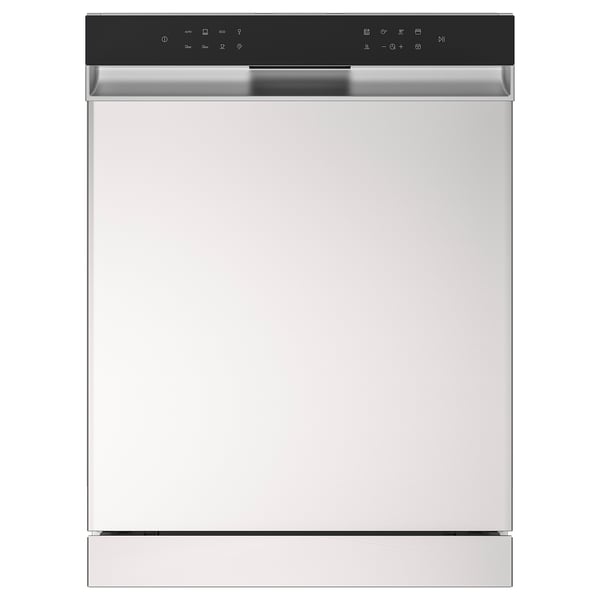 SÖDERBODA dishwasher, sleek steel, spacious 3-tier design for heavy loads.