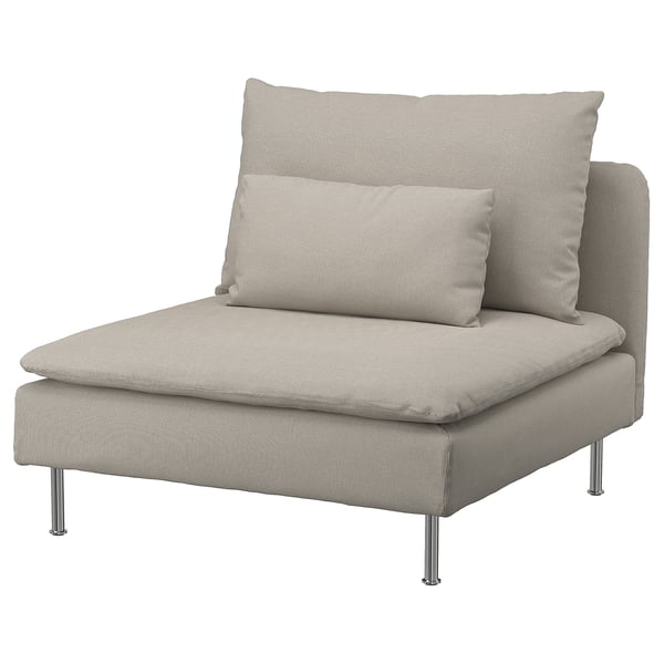 SÖDERHAMN chair, neutral, plush, modern design. Upholstered in cotton blend, comfort-focused, sleek chrome legs.