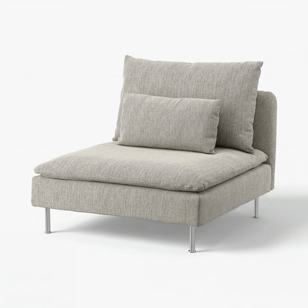 SÖDERHAMN, modern grey sofa chair with sleek legs, stylish & airy design, soft cushions.