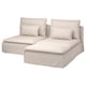 SÖDERHAMN beige sofa: modern, l-shaped, deep seating with removable cushions, light fabric cover, relaxed design.