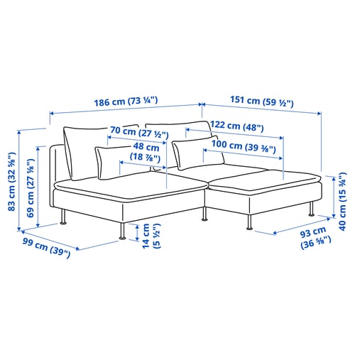 Illustration with measurements for the product: SÖDERHAMN.