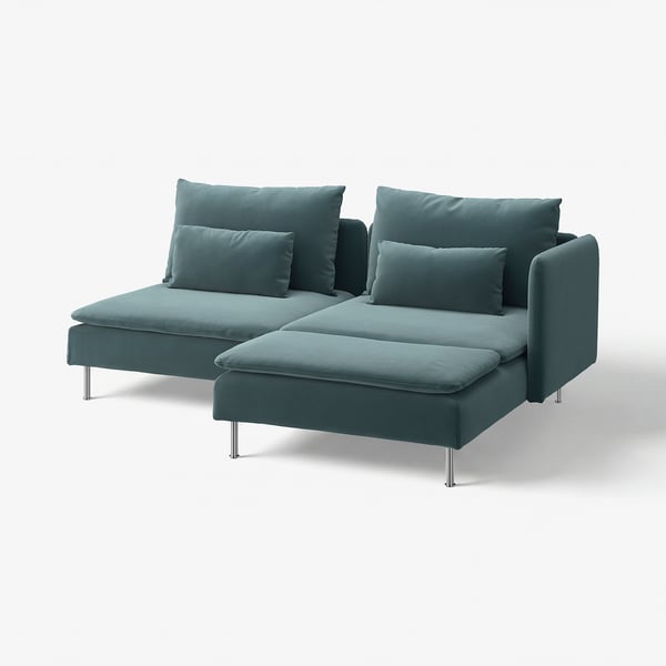 SÖDERHAMN sectional sofa, teal, velvet, modern, l-shape, deep seats.