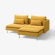 Bright yellow SÖDERHAMN sectional sofa with plush cushions, l-shaped with chrome legs, modern design.