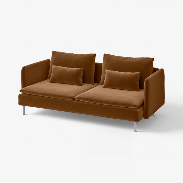 SÖDERHAMN brown velvet couch, deep seat, minimalist design.