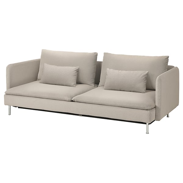 SÖDERHAMN sofa-bed, beige, modern, low profile, plush cushions, minimalist design.