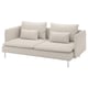 Light beige sofa, modern design, deep seats, moveable cushions.