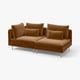 An orange IKEA SÖDERHAMN sectional sofa. It has deep seats, loose back cushions, and stylish, airy legs.