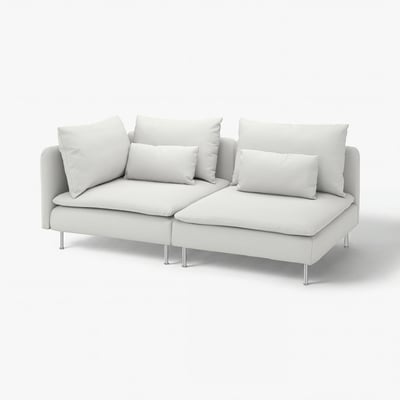 Modern SÖDERHAMN white l-shaped sofa with plush cushions and sleek metal legs.