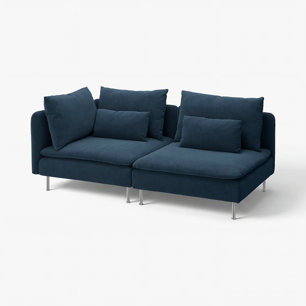 SÖDERHAMN deep-seated, blue fabric sectional sofa, modern design with high legs and relaxed cushions.