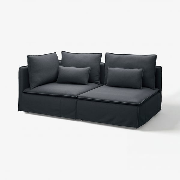 Modern dark grey modular sofa with plush cushions and clean lines.