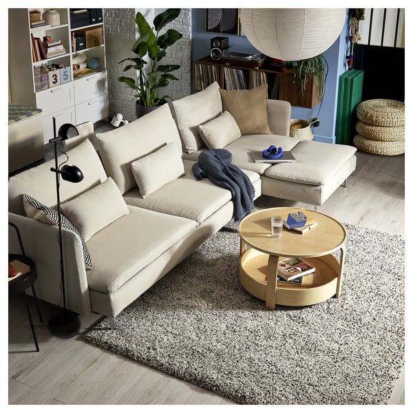 SÖDERHAMN 4-seat sofa-bed, with chaise longue/Fridtuna light beige