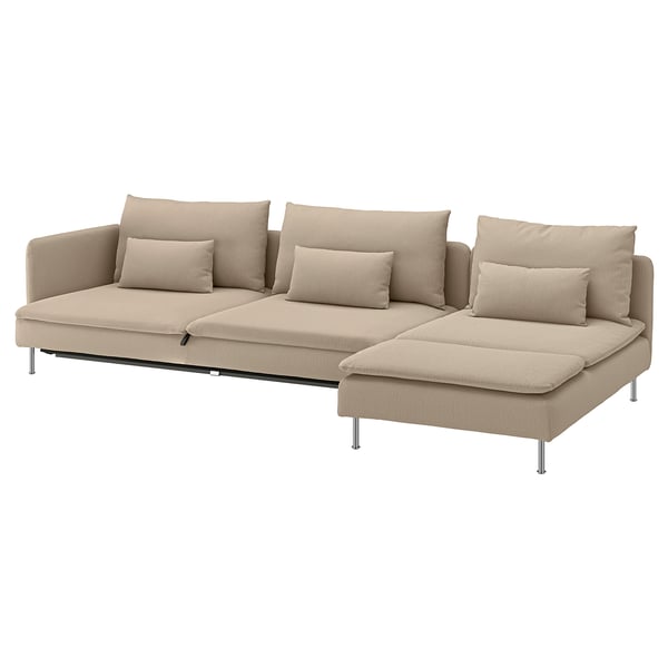 SÖDERHAMN 4-seat sofa-bed, with chaise longue with open end/Kelinge beige