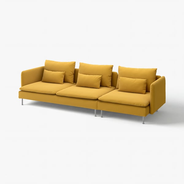 Mustard yellow SÖDERHAMN sofa, modern design with deep seats and removable cushions.