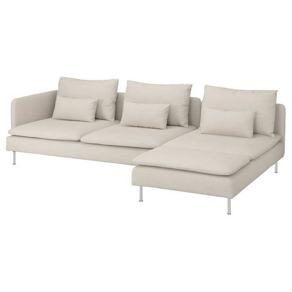 Modern l-shaped sectional sofa, beige, understated design, plush cushions.