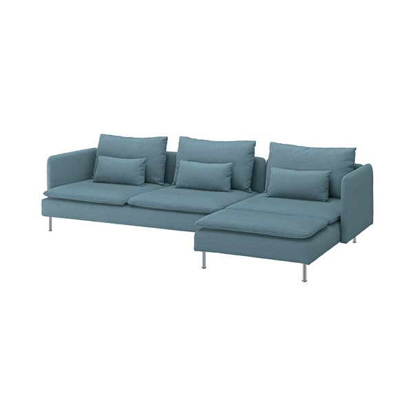 SÖDERHAMN 4-seat sofa, with chaise longue/Fridtuna dark grey-blue