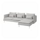 Modern grey l-shaped sofa, SÖDERHAMN, with deep cushions & removable back pillows on gleaming metal legs.
