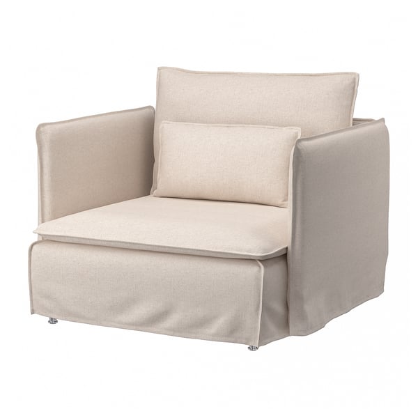 SÖDERHAMN chair, beige, fabric-covered, deep seat, slim lines, high legs, inviting look.