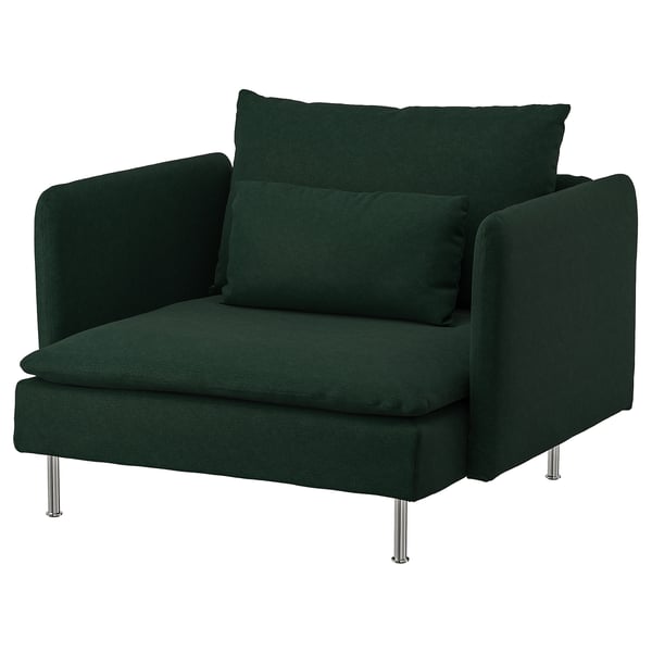 Dark green SÖDERHAMN sofa chair with metal legs