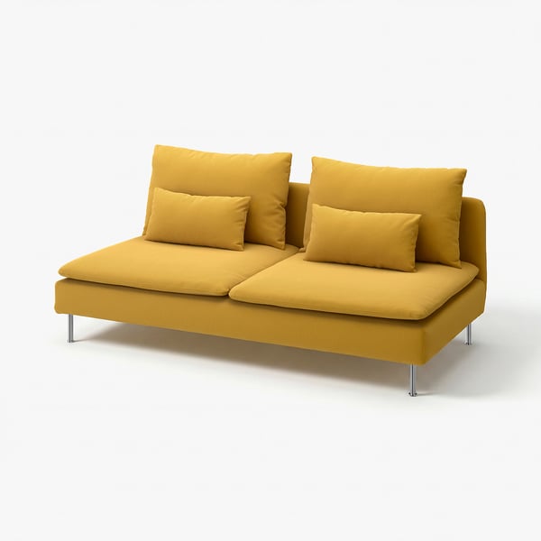 SÖDERHAMN mustard couch, modern shape, soft polyester cover.