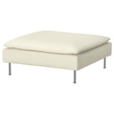 SÖDERHAMN ottoman, cream-colored, soft fabric, square pad on top, chrome legs.